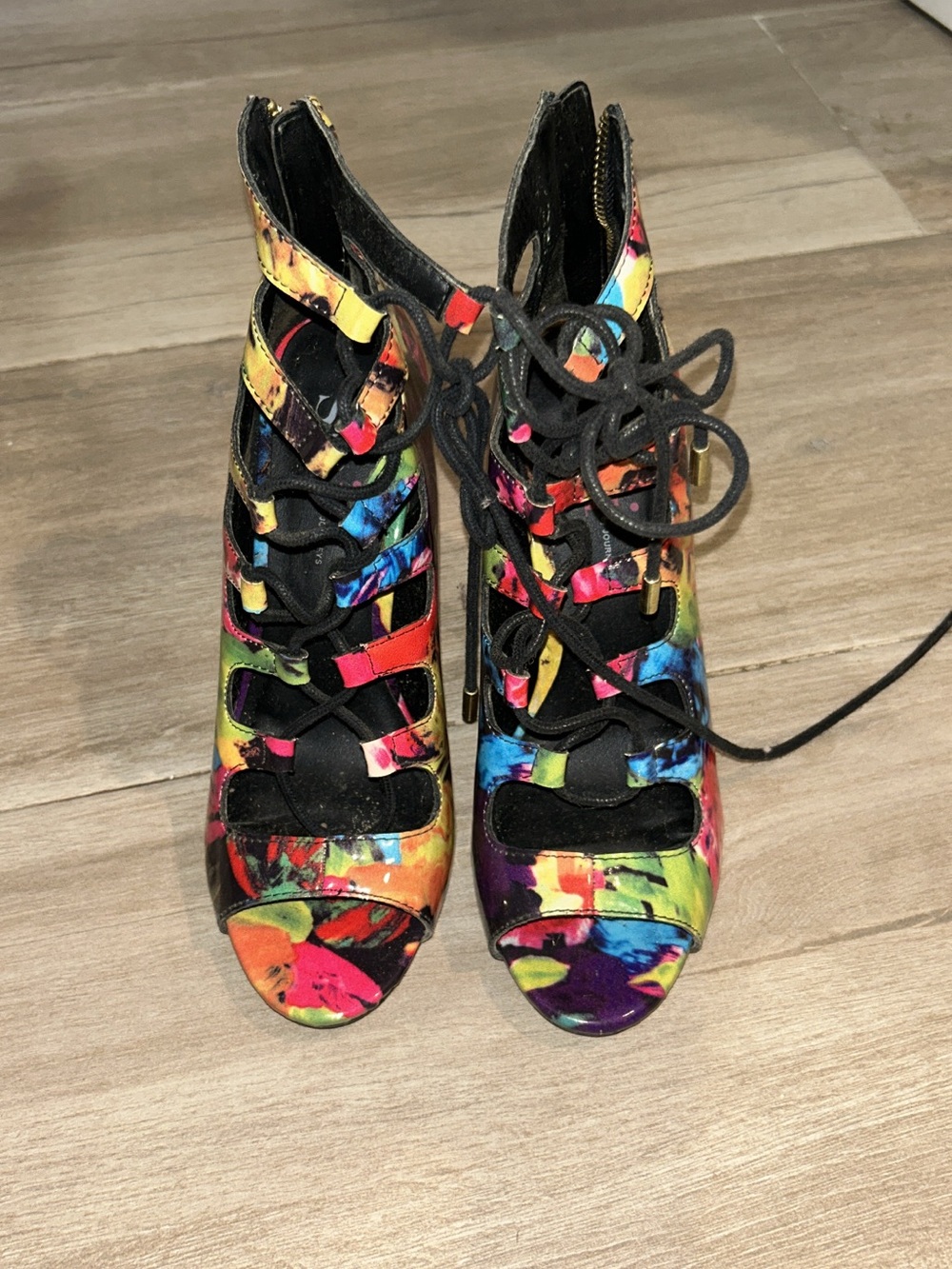 Multicolor Lace-Up Peep Toe Heels for Women